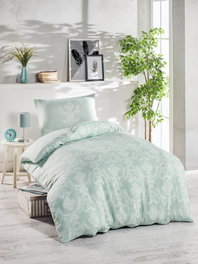 L'essentiel linge de maison Juego de funda nórdica individual Pure - Green, Verde y Blanco, 140 x 200 cm